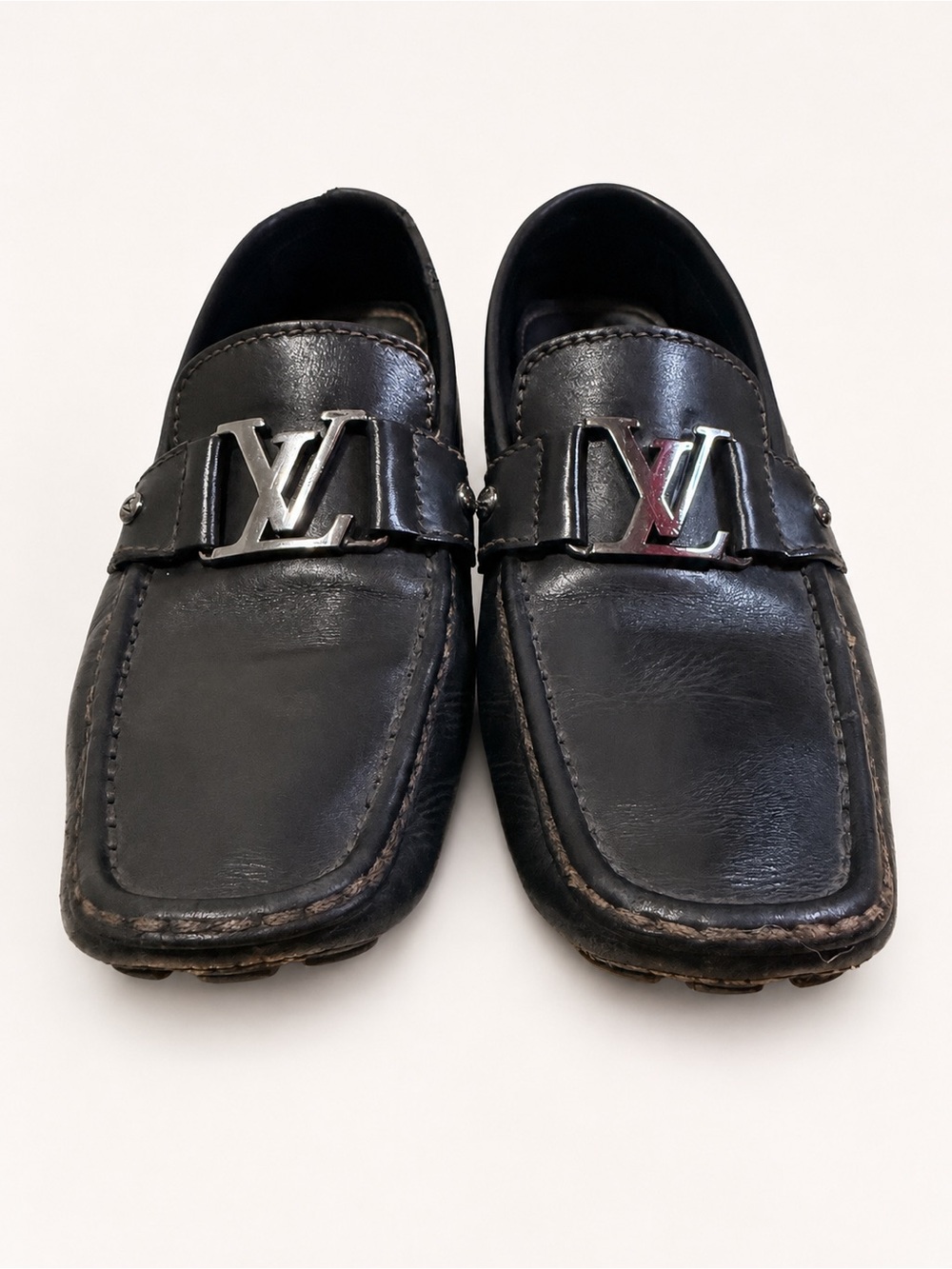 Louis Vuitton Monte Carlo Black Leather LV Moccasin Loafers Men’s Size 8